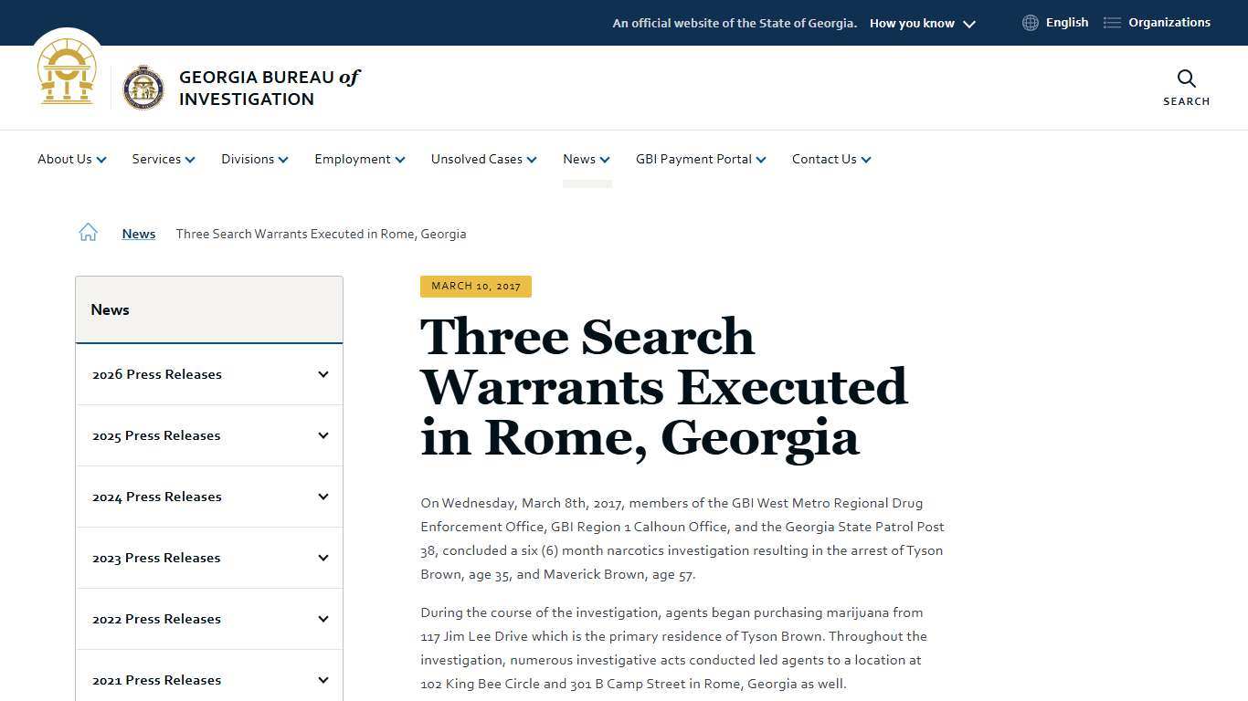 Three Search Warrants Executed in Rome, Georgia | Georgia Bureau of Investigation