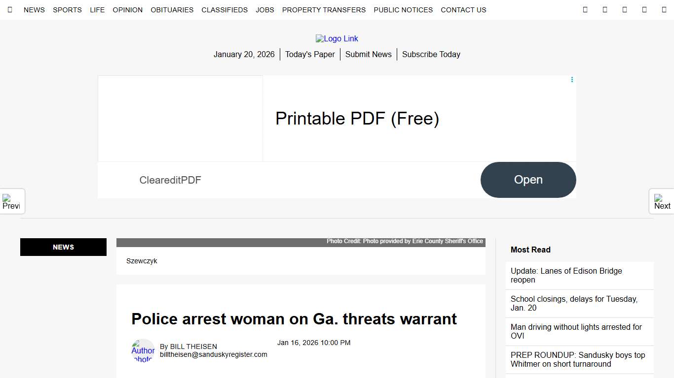 Police arrest woman on Ga. threats warrant | Sandusky Register She was arrested on Tuesday